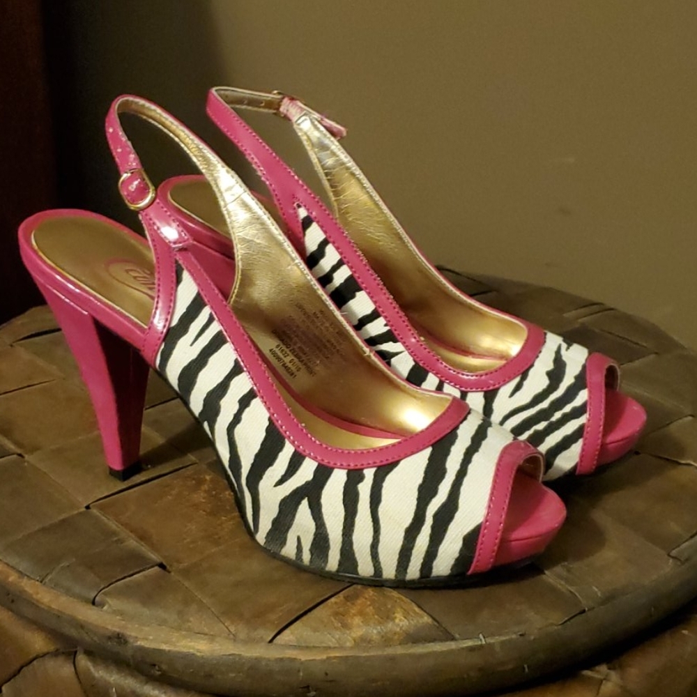 Candie's pink and zebra print heels